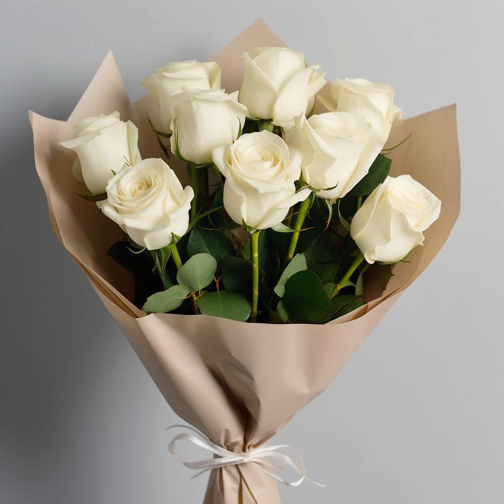 9 Белых роз Эдлесс Лав в Кузьмоловском Букет 9 Белых роз Эдлесс Лав в Кузьмоловском