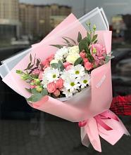 Букет цветов из:  Розы, Лизиантусы и Хризантемы в Кузьмоловском