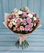 Букет цветов из:  Хризантемы, Розы и Альстромерии #REPLACE_PRED# Кузьмоловском