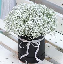 Цветочная композиция из Гипсофила в шляпной коробке в Кузьмоловском