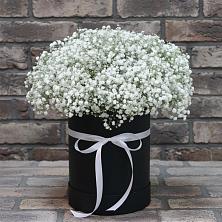 Цветочная композиция из Гипсофила в шляпной коробке в Кузьмоловском